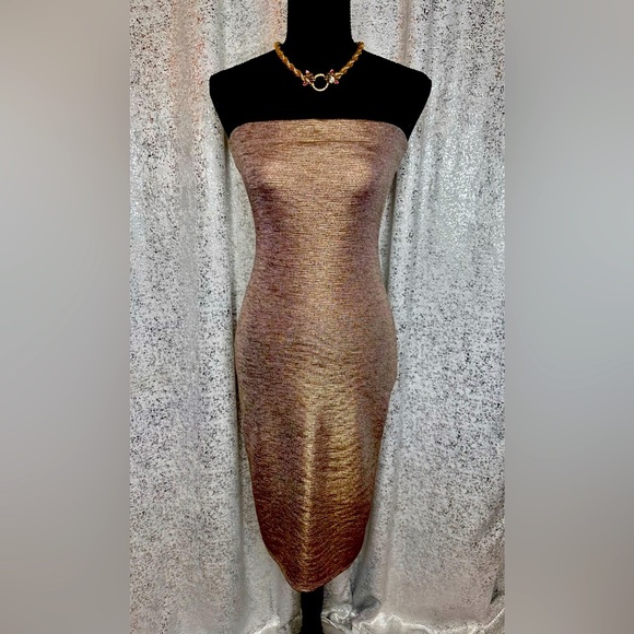 Dresses & Skirts - NWOT Bronze/Gold metallic stretch tube midi dress